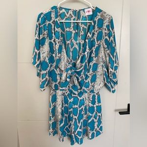 Buddylove - Blue Snakeskin Print - Romper With Keyhole Cutout at Tie